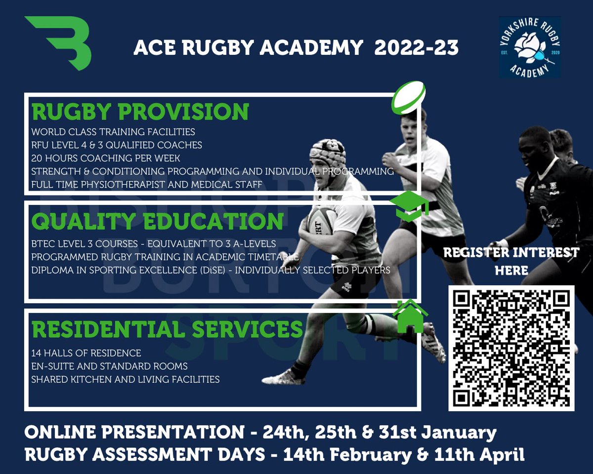Are you interested in integrating rugby and education? Have the opportunity to compete nationally? Coached by RFU Level 4 &amp; 3 coaches?

Register your interest to join the ACE Rugby Academy via the link below

forms.office.com/Pages/Response…

#onebishopburton