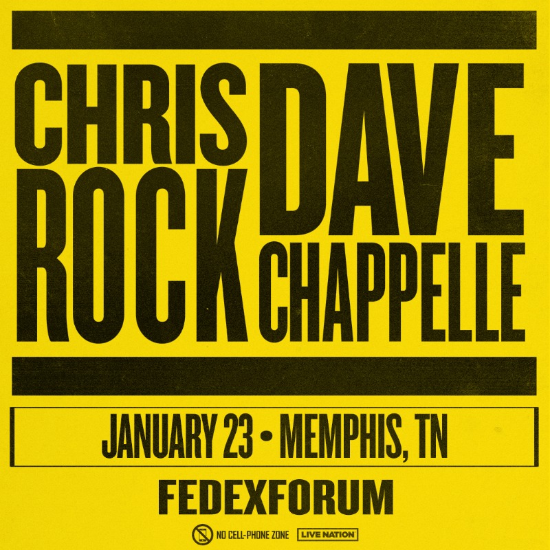 FedExForum's tweet photo. 2023 just got better, comedy legends @chrisrock &amp; Dave Chappelle are coming to FedExForum on Monday January 23 👏  

Memphis is 1️⃣ of only 5️⃣ additional dates to their co-headlining tour! 

Sign up for presale ⤵️