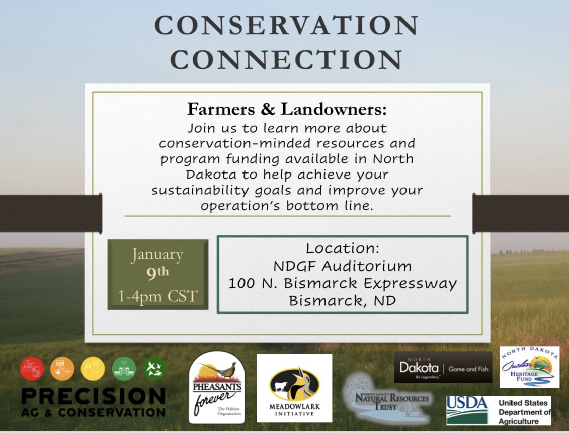 6 days until the rescheduled Bismarck Conservation Connection. 

The event will run from 1-4pm on Jan. 9 at the NDGF Headquarters. 

See you there!