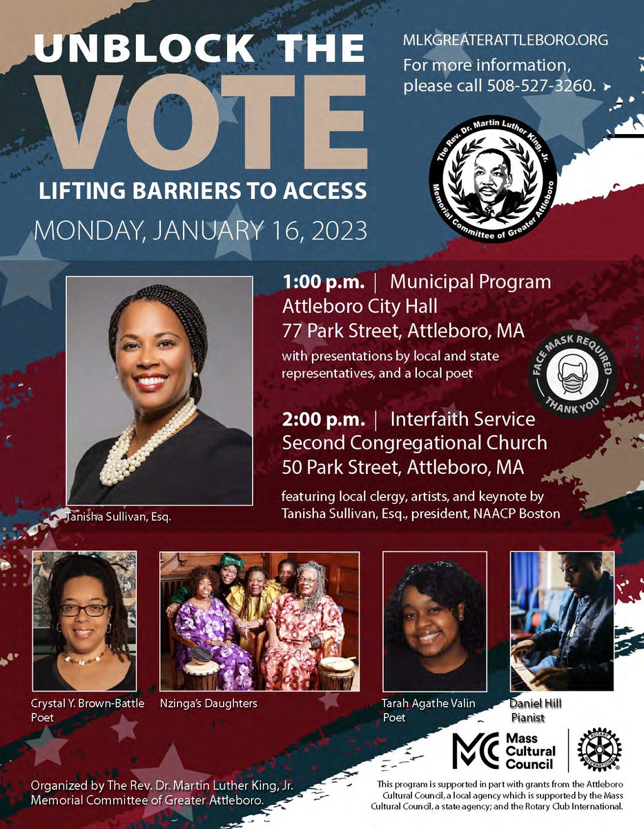 This years MLK Day, join the Martin Luther King, Jr. Memorial Committee of Greater Attleboro in a 2-part commemoration on Monday January 16th. At 1 PM, there will be a Municipal Program at City Hall and then at 2 PM, an Interfaith Service at Second Congregational Church.