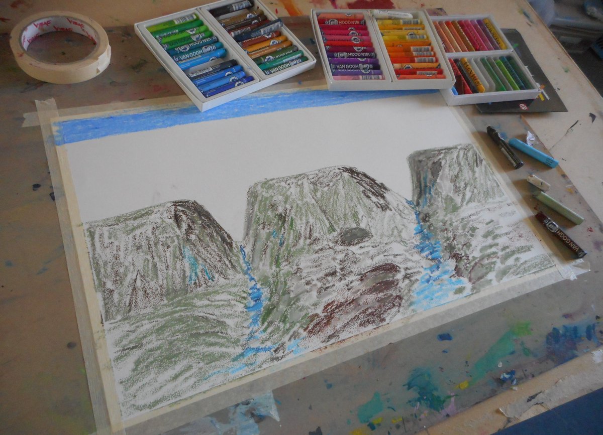 MarjoPotma's tweet photo. Gemengde technieken op papier #Landschap #painting #Noorwegen https://t.co/f5msD31waJ
