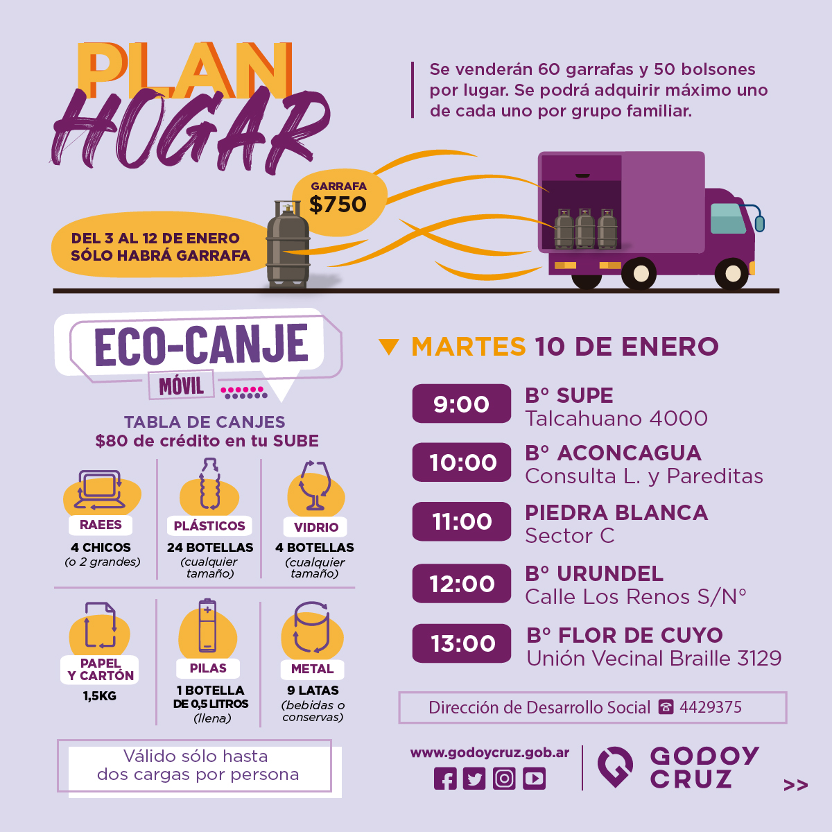 MuniGodoyCruz's tweet photo. Conocé el recorrido de mañana del #PlanHogar por Godoy Cruz
Acercate para comprar tu garrafa a precios accesibles
#GCCreceConVos https://t.co/fjE2ReElWj