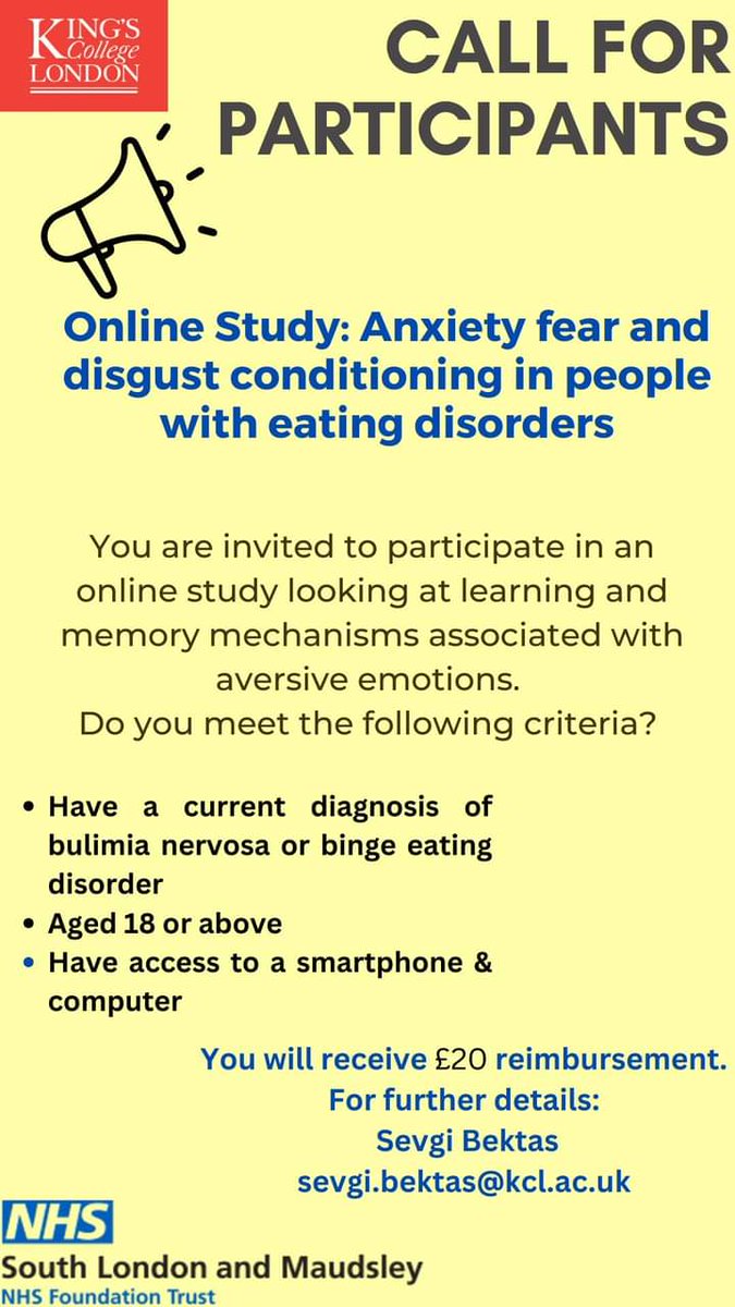 Today we were contacted by King's College London regarding current research on eating disorders. Please get in touch using the contact details on the survey poster if you would like to get involved with this research! Feel free to share! #ResearchMatters