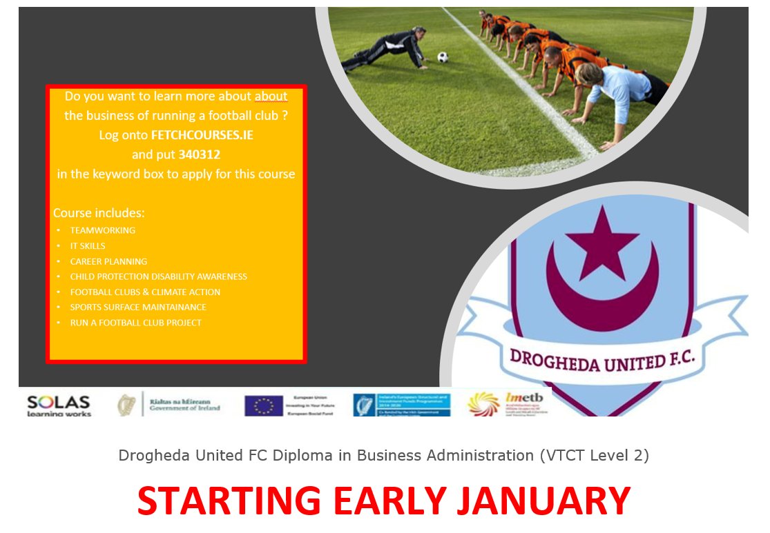 RSTCdlk's tweet photo. New Courses starting this Month. Drogheda United FC Diploma in Business Administration. If Interested log onto https://t.co/PLRwTnkwdh and enter 340312 πβ½οΈππ
#RSTC #regionalskillsandtrainingcentre #droghedaunited #fetchcourses #learning #learnsomethingnew #newcourse #lmetb https://t.co/D2vgCFNXzA