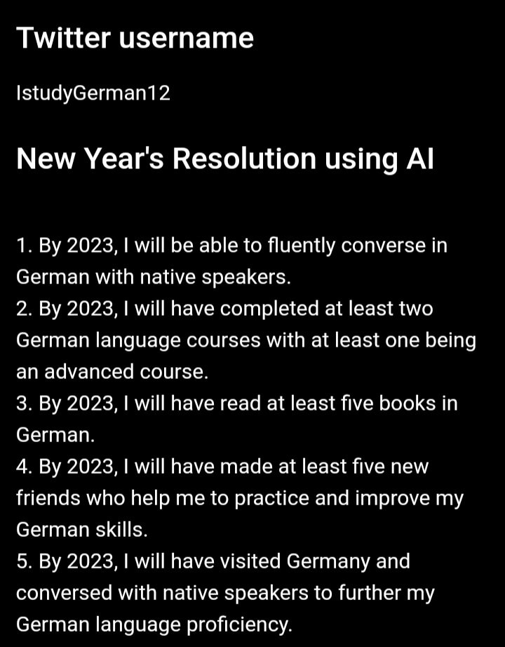 IstudyGerman12's tweet photo. AI Generated New Year's Resolutions!

#langtwt https://t.co/6rfYBofI4d