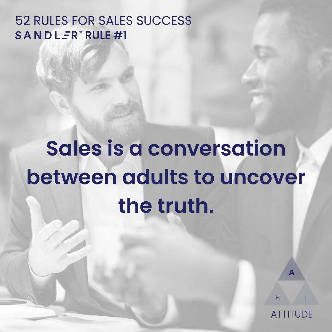 SandlerTraining's tweet photo. The definition of professional selling is as simple as having adult conversations. If something doesn’t serve our responsibility to help buyers connect the dots, we need to set it aside. Discover all 52 #SandlerRules in the latest book from @Dave_Mattson: https://t.co/GcaUSrmAQv https://t.co/uWTTto1EG5