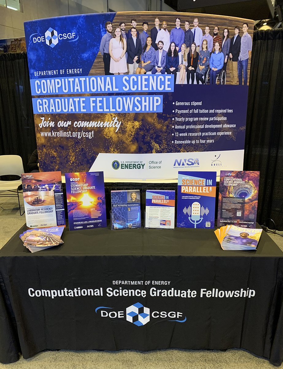 doecsgf's tweet image. Find the #DOECSGF at #JMM2023 (booth 324) tomorrow through Saturday. We’re excited to discuss fields including #appliedmath, #computationalmath and #statistics in the context of this 30+ year fellowship. @JointMath