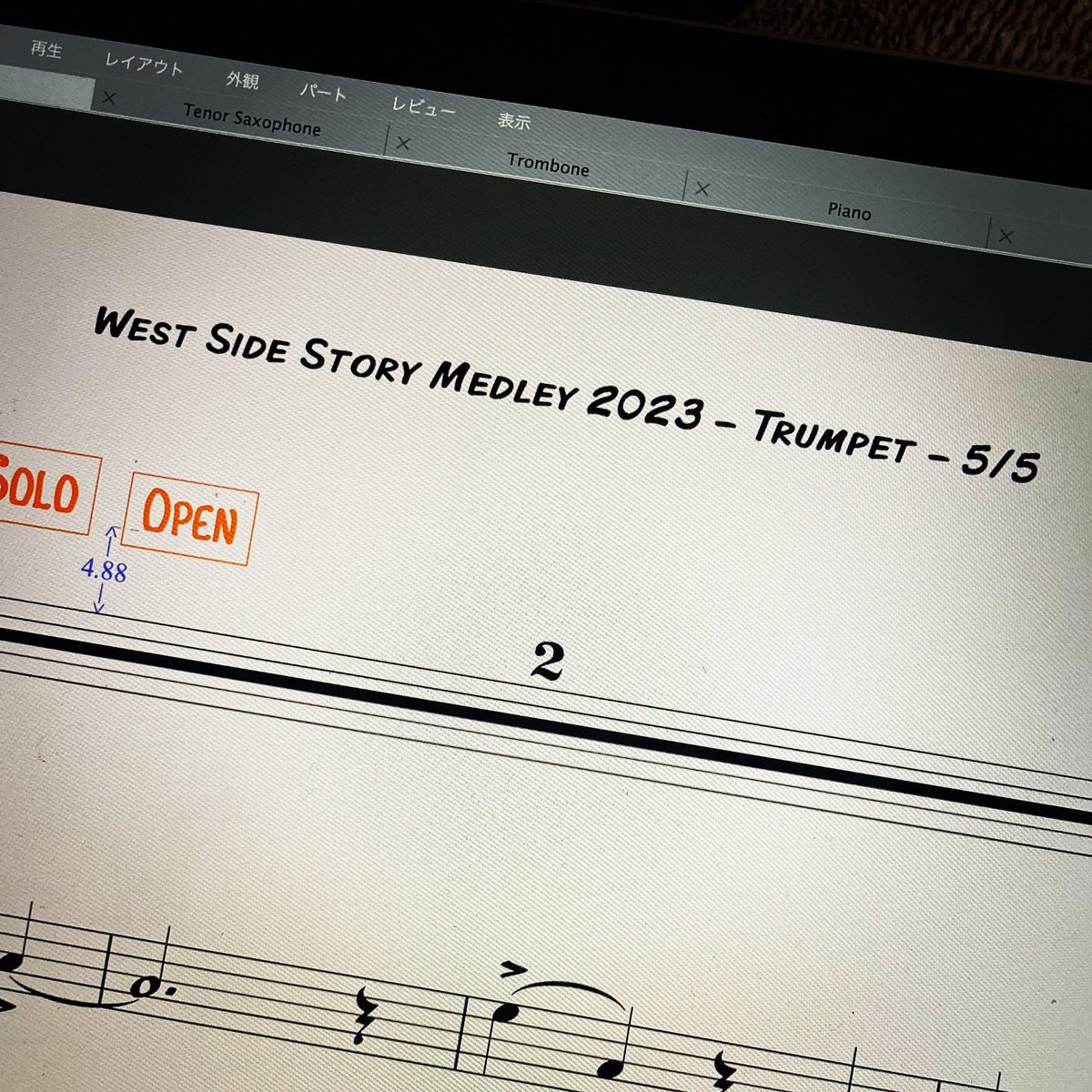 aypi_delaluz's tweet photo. 管のパート譜が5ページの大作になってしまった。。

#avidsibelius
#arranging
#arrangingmusic 
#westsidestory
#latin https://t.co/cN1ENDkggS