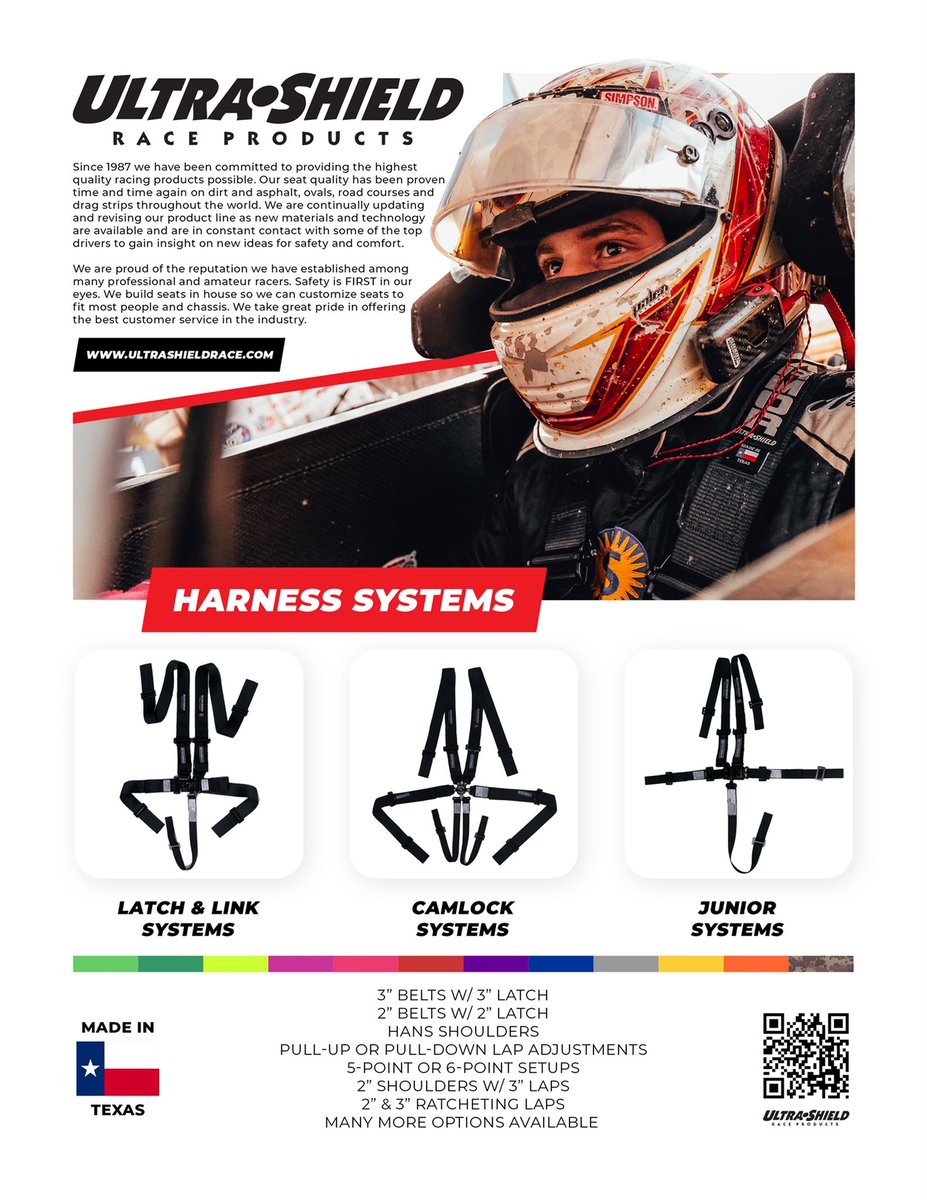 Do you need belts for the upcoming race season?   We are currently using June 2025 SFI tags and our belts are all made to order!  If you would like to save on shipping we can deliver them to the Chili Bowl next week!  Please call 903-894-3550 or email mandy@ultrashieldrace.com!