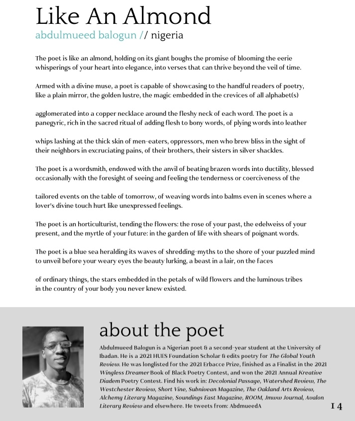 I have a new poem, Like an almond, in the new issue (Deluge) of Clepsydra Literary Arts and Magazine. Thanks to the Editors for providing a befitting home.