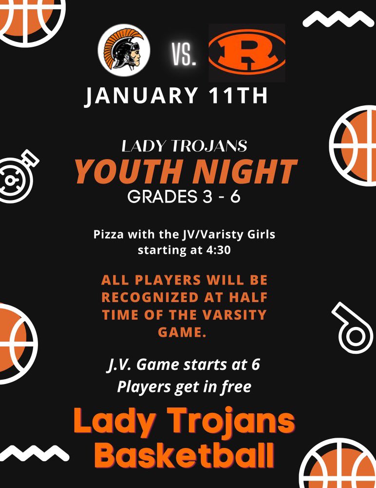 NCTLadyHoops's tweet photo. Can’t wait too see all the future Lady Trojans in the gym next week!! 🖤🧡🏀 https://t.co/2uhYGB8M4n