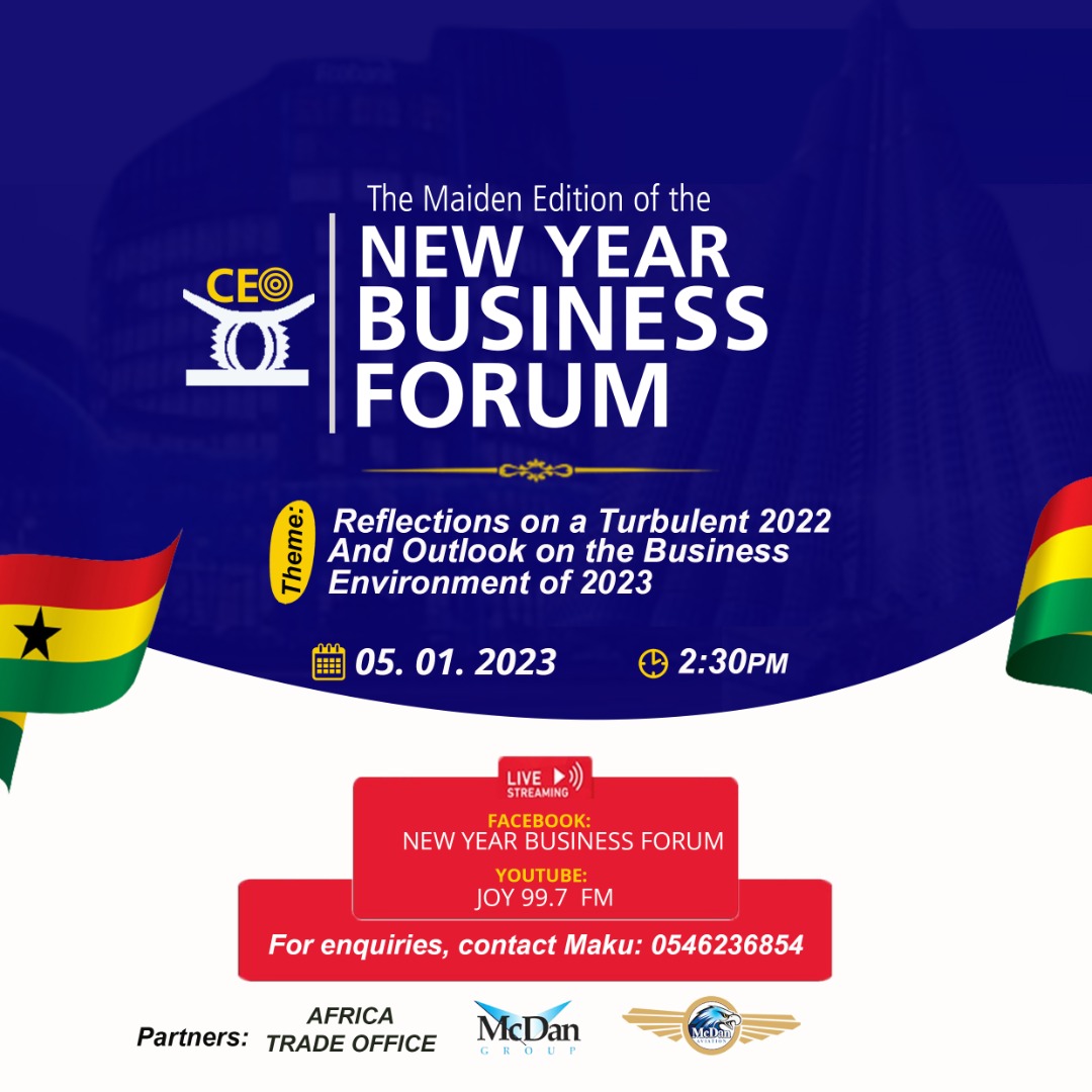 Joy997FM's tweet photo. Boost your career path by participating in the Maiden Edition of the New Year Business Forum on the 5th of January, 2023 at 2:30 pm. You can live stream the event on the New Year Business Forum Facebook page and the Joy 99.7 FM Youtube Channel.  #JoyFM https://t.co/44UJT1OxkQ