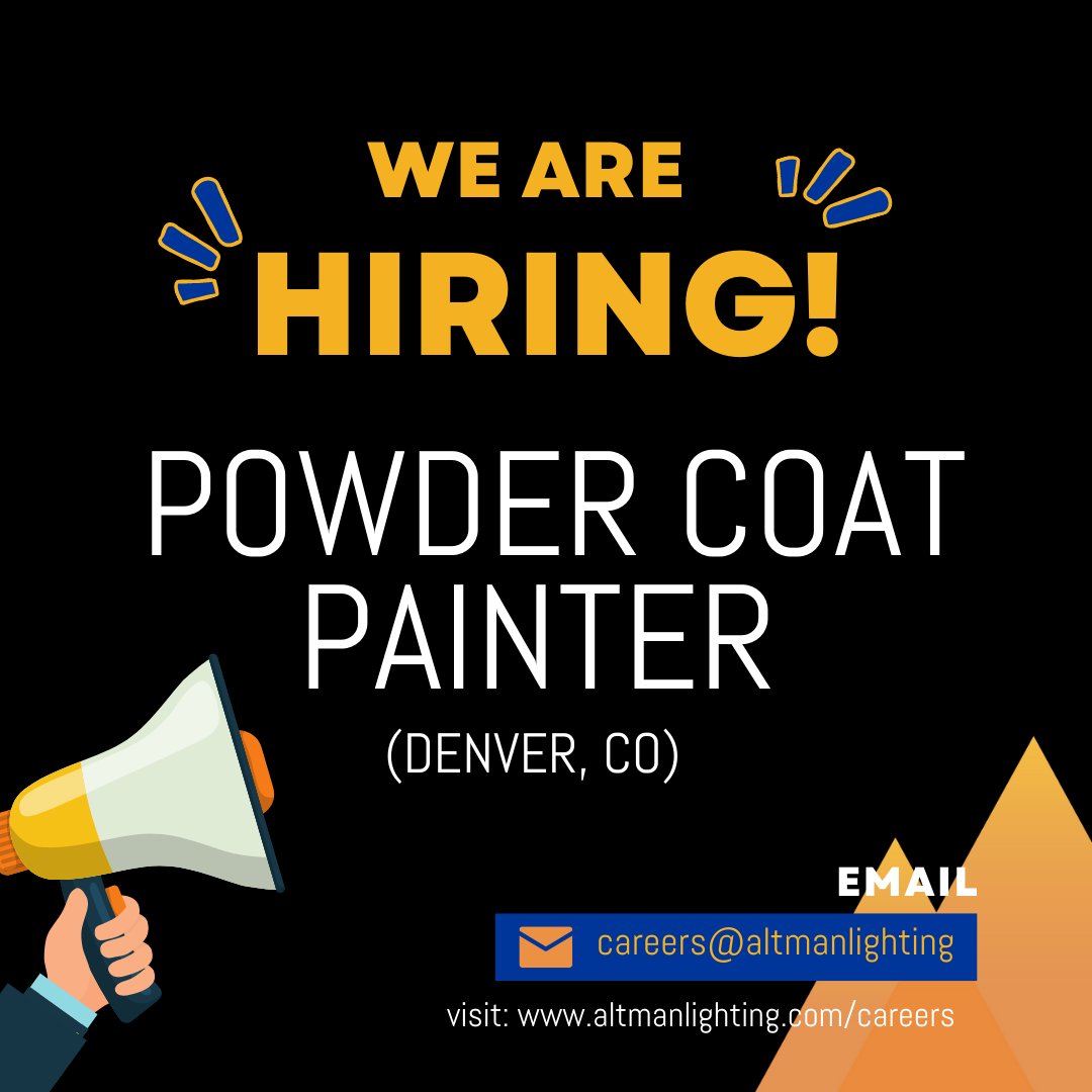 💥💥💥NOW HIRING at ALTMAN LIGHTING💥💥💥

POWDER COAT PAINTER in DENVER, CO

For details: altmanlighting.com/careers

#careersearch #nowhiringdenver