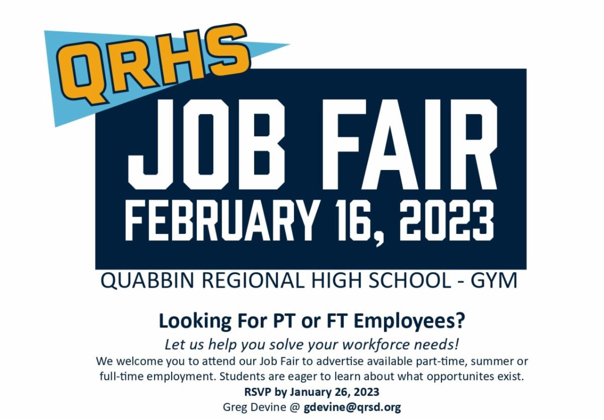 Attention Employers, Come Join Quabbin Regional High School's Job Fair. 
Click To Register:  forms.gle/B4AFMo74wC259k…