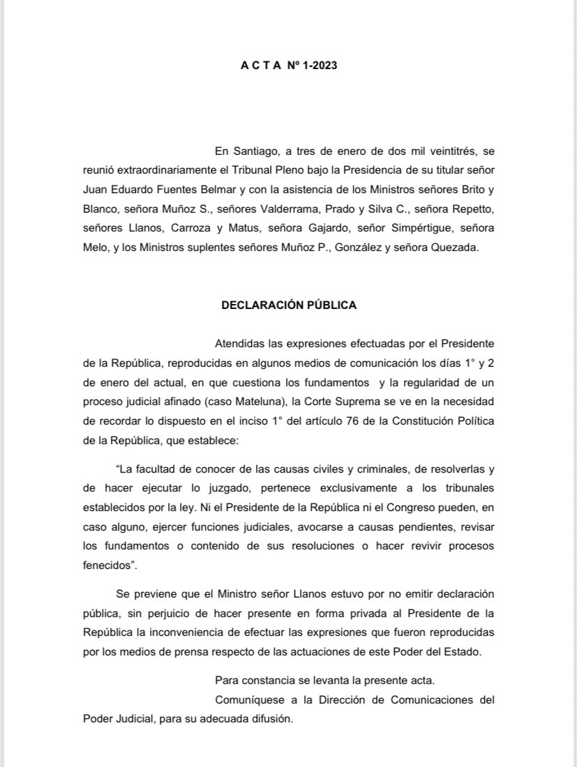 kmontealegren's tweet image. Humillación histórica. La Corte Suprema se ve en la necesidad de recordarle al Pdte. de la República, el imperio de la Constitución y la importancia de la separación de poderes como garantía democrática. Un verdadero nocaut institucional.