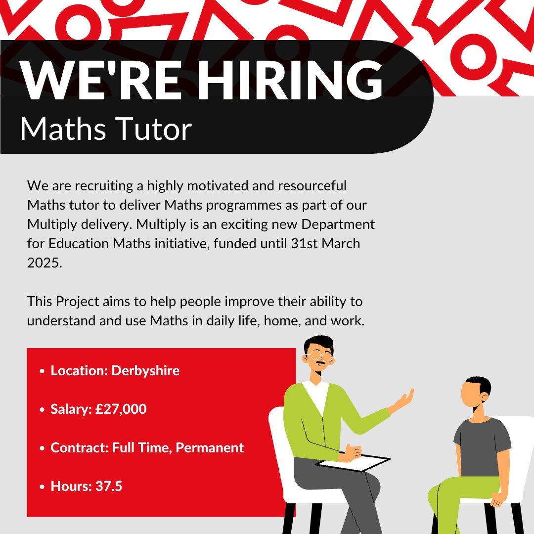 Join our team!
We are looking for full-time math tutors and engagement brokers in Derby, Derbyshire, and Nottingham City.

Apply today on Indeed 👉
uk.indeed.com/job/maths-tuto…

#NowHiring #JobOpportunity #jobopening #recruitment #employment