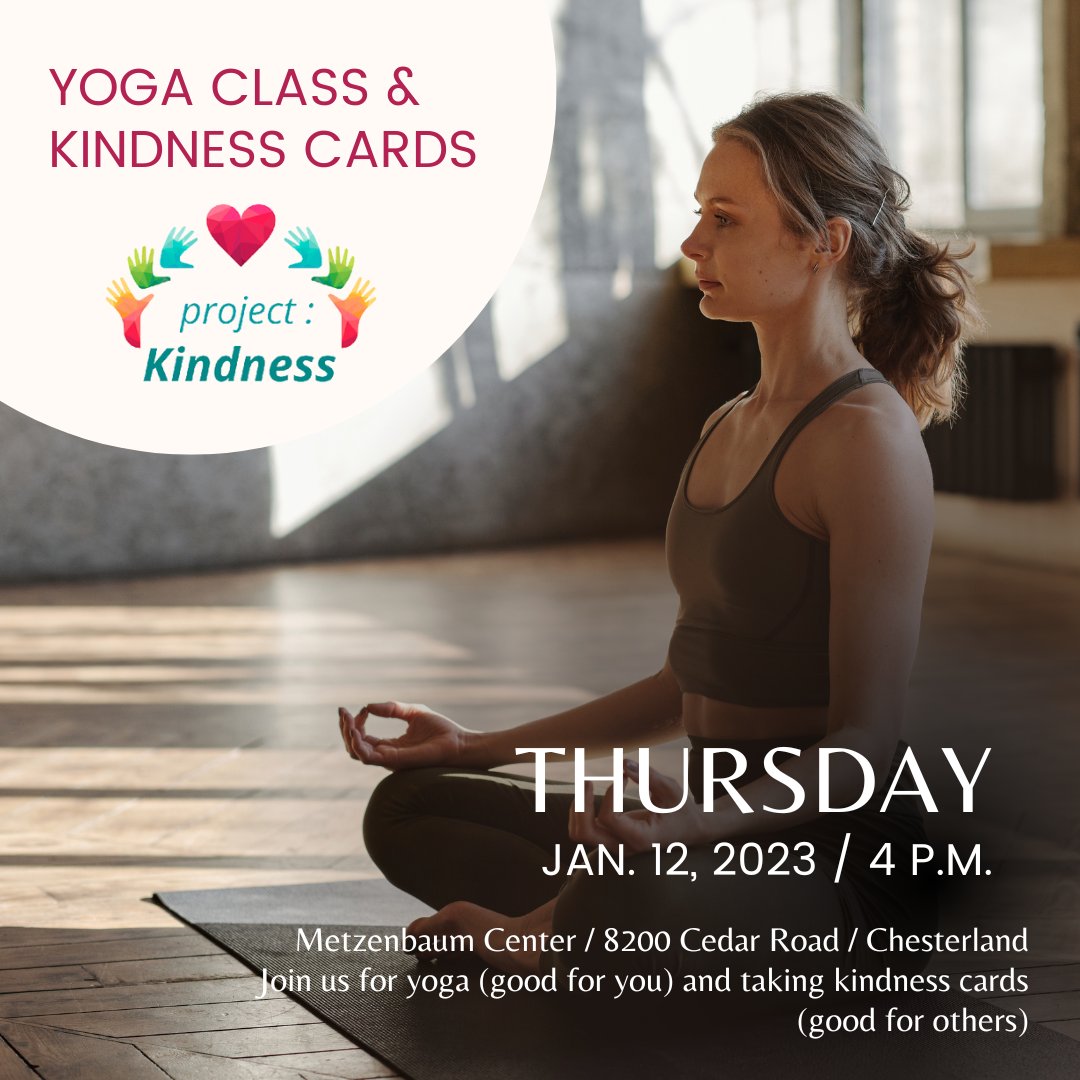 NPowerservices's tweet image. Get ready! Project: Kindness is back! Join us for adaptive yoga Thurs., Jan. 12 at Metzenbaum Center, 4 p.m. Free. Do something good for yourself, then share the love! First, we&apos;ll do yoga, then we&apos;ll take kindness cards and share them with others. 
#Yoga #ProjectKindness