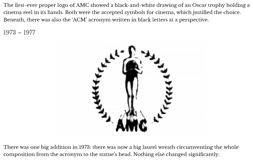 Xx_WiReD_xX's tweet photo. The first-ever proper logo of AMC showed a black-and-white drawing of an Oscar trophy holding a cinema reel in its hands.
#AMC $APE $AMC #APE 🍿📽️ | @AMCTheatres 
#AMCYesVote #IVoteYes4AMC
LearnMore: https://t.co/4qWMHAJ0on https://t.co/0GKCIjy7VN