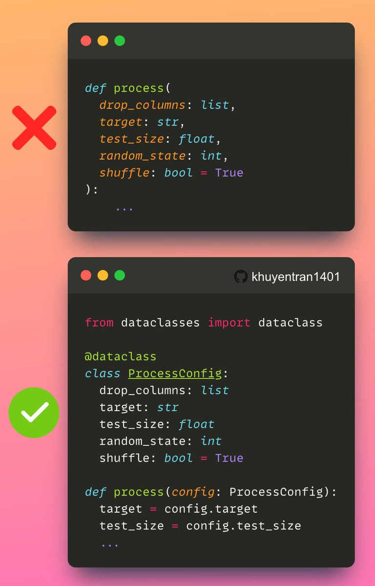 A #Python function should only do one thing and have fewer than four arguments to make testing easier. 

If a function only does one task but has more than three arguments, consider grouping the arguments using higher-level objects such as a dataclass.