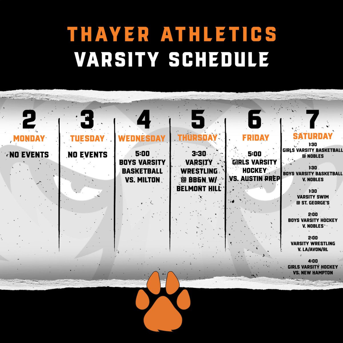 Thayer Athletics on Twitter "The Week Ahead for the Tigers 🐅"