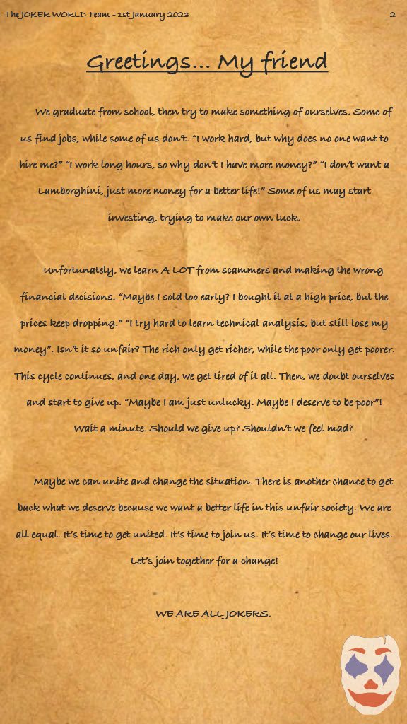 Jessboowo's tweet photo. Let’s show the world what $JOKER is all about! The AGENT OF CHAOS explains it all.  #Wearealljokers 
🎭Telegram: https://t.co/HCGUXBFVYM https://t.co/jTFZJh29Kj