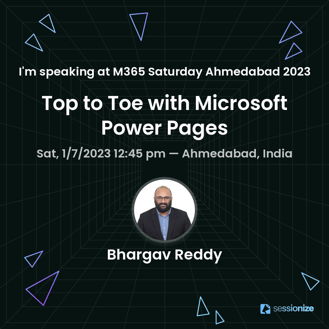 Kirti Prajapati (@kirtipprajapati) on Twitter photo Join <a href="/ronnybhargav/">Bhargav Reddy Nuthanakalva</a>
at M365 Saturday Ahmedabad 2023 as he will be speaking on Top to Toe with Microsoft Power Pages
Event Details: lnkd.in/d-KWmwp8
<a href="/M365Ahmedabad/">M365Ahmedabad</a>
#spsevents #microsoft <a href="/rapidcircle/">Rapid Circle</a>
<a href="/Synoptek/">Synoptek</a>
@SoHodragon
<a href="/Ganpat_Uni/">Ganpat University (GUNI), India</a> Join <a href="/ronnybhargav/">Bhargav Reddy Nuthanakalva</a>
at M365 Saturday Ahmedabad 2023 as he will be speaking on Top to Toe with Microsoft Power Pages
Event Details: lnkd.in/d-KWmwp8
<a href="/M365Ahmedabad/">M365Ahmedabad</a>
#spsevents #microsoft <a href="/rapidcircle/">Rapid Circle</a>
<a href="/Synoptek/">Synoptek</a>
@SoHodragon
<a href="/Ganpat_Uni/">Ganpat University (GUNI), India</a>