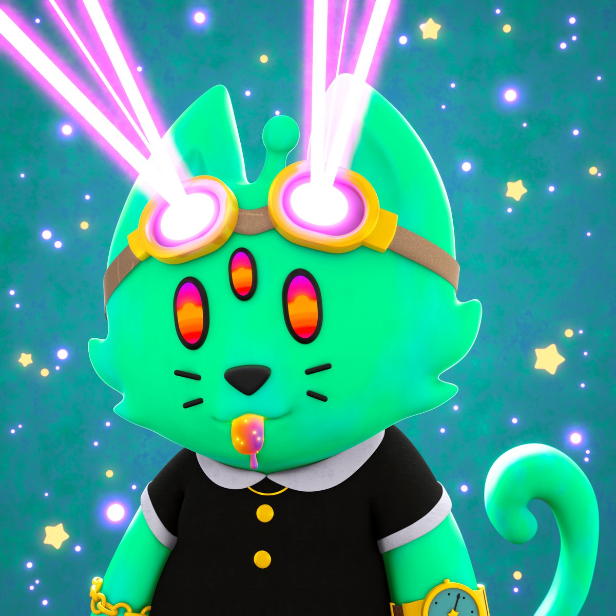 Gm! :D 
First 3D piece of the year goes to @GetCosmicNFT of his rad mutant <a href="/CosmicCats_/">Cosmic Cats</a> 😻✨

whos is next?? 👀