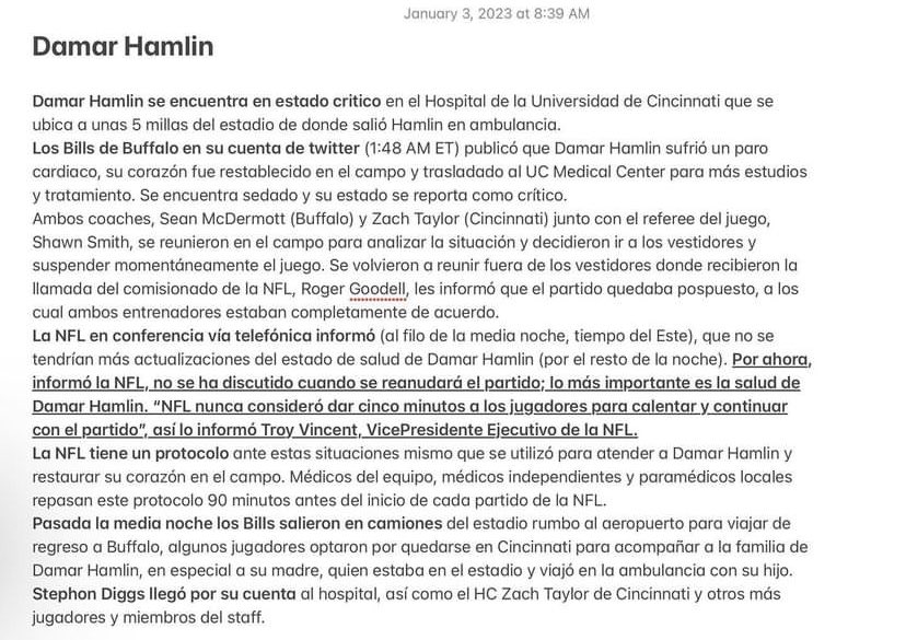 FootballEstilo's tweet photo. Este es el estado de Damar Hamlin #DamarHamlin #bills #nfl #BillsVsBengals #MNF https://t.co/sDRFXjgafq