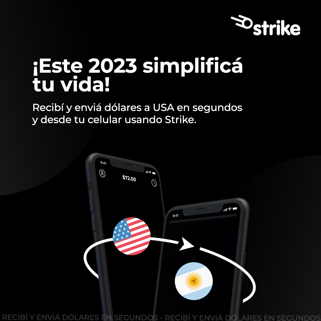 Este 2⃣0⃣2⃣3⃣ llegó el momento de simplificar tu vida.  Recibí tus pagos en dólares en segundos, directo a tu celular con Strike.

🇺🇸⏭️🇦🇷

Si no la tenés, descargala aquí: strike.me/download/