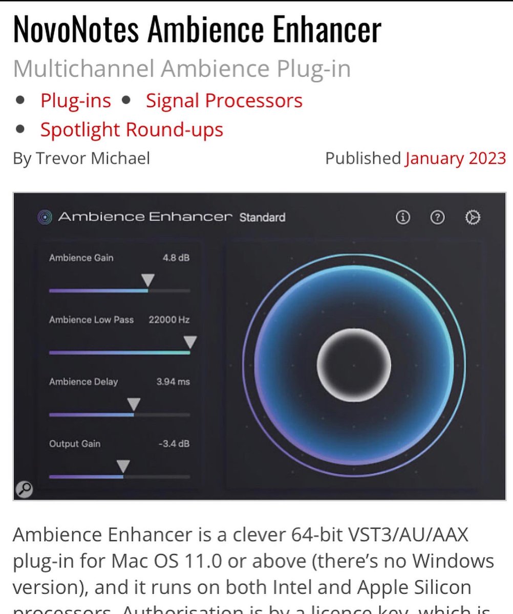 seldomseentrev's tweet photo. Chuffed to be able to contribute to the January edition of @soundonsoundmag again. Check out my review of the Ambience Enhancer plug-in by #NovaNotes https://t.co/Ar8fypUr0T