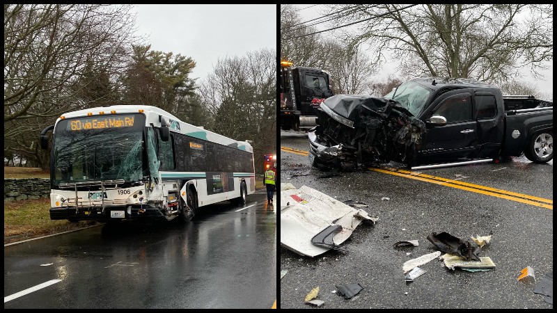 An investigation is underway into a head-on crash involving a RIPTA bus and a truck in Portsmouth Tuesday afternoon. trib.al/HLkpRRo
