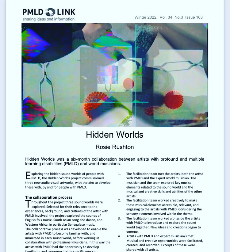 You can read all about our collaborative <a href="/ace_national/">Arts Council England</a> project Hidden Worlds in the latest issue of <a href="/PMLDlink/">PMLD Link</a> 🎉

To find out more about the project visit 
hiddenworlds.uk

#PMLD #collaboration #musicians #ability #disability #creatives #creativity