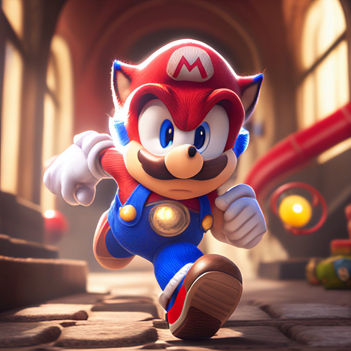 NickTheDesigner's tweet image. I asked Mid Journey to show me what a hybrid of Sonic and Mario would look like and then asked to show me them playing chess. Remarkable stuff 👏