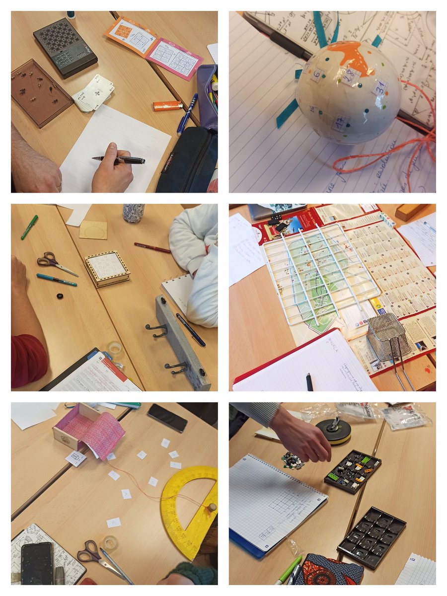 Nos stagiaires sont formidables. Après découverte et analyse des #escapegame.s la Recette du bonheur et Cube, création d'énigmes à partir d'objets improbables : pot à crayons, porte manteaux, jeux de cartes, sudoku, plan de ville, grille, boule de Noël, etc. Quelle inventivité !