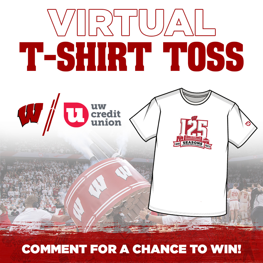UWBadgers's tweet photo. It’s time for the @UWCreditUnion t-shirt toss!

Want a FREE t-shirt commemorating the 125th year of @BadgerMBB? Comment for your chance to win! https://t.co/VNvH5dSuSZ
