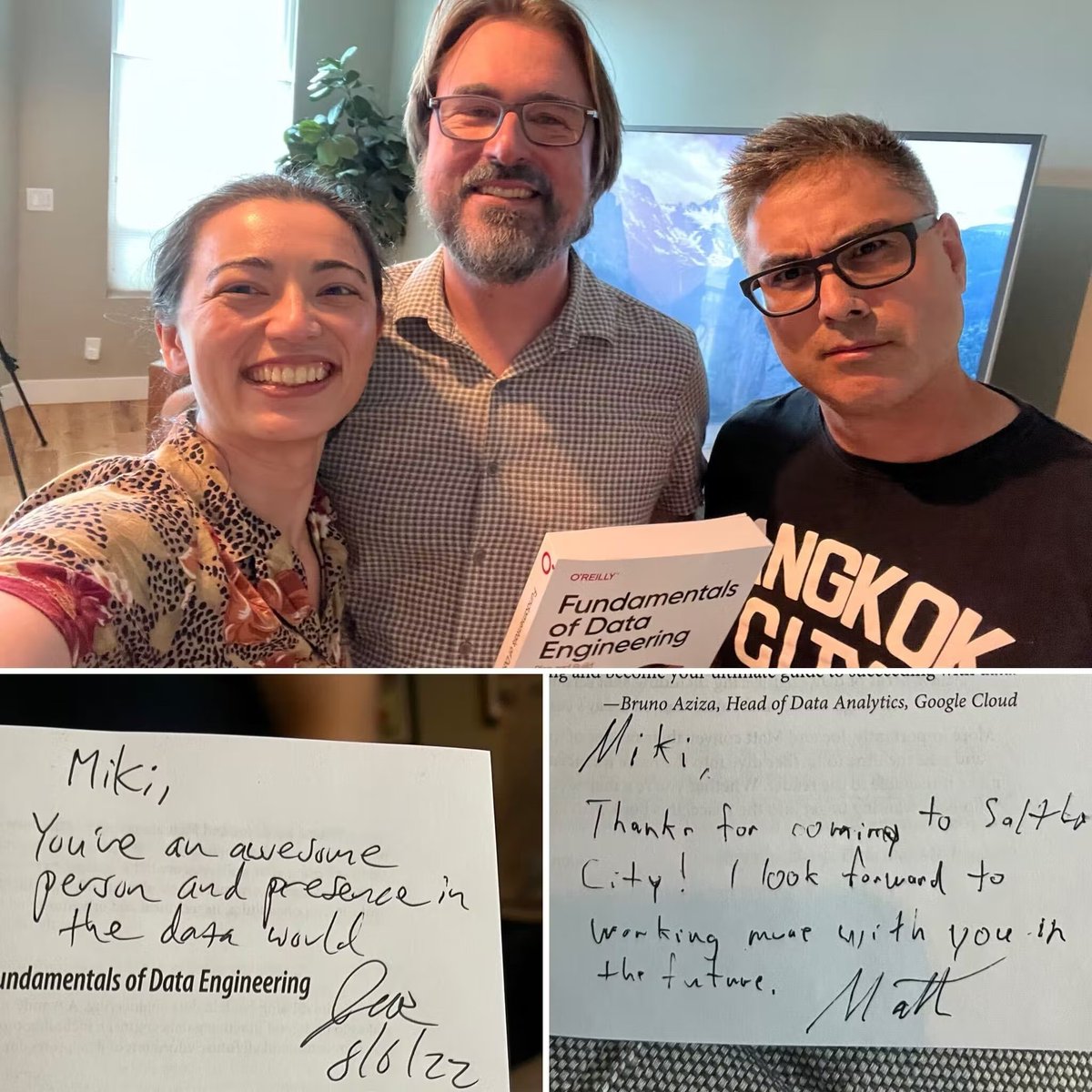 BazeleyMikiko's tweet photo. Making friends with data engineers - #MattHousley &amp; #JoeReis, the authors of #FundamentalsofDataEngineering inviting me to their weekly #gcp #dataengineering study sessions, writing the book, giving previews, &amp; adding me to the list of acknowledgments

#2022retro

3/5 https://t.co/0IDkcTfRKj