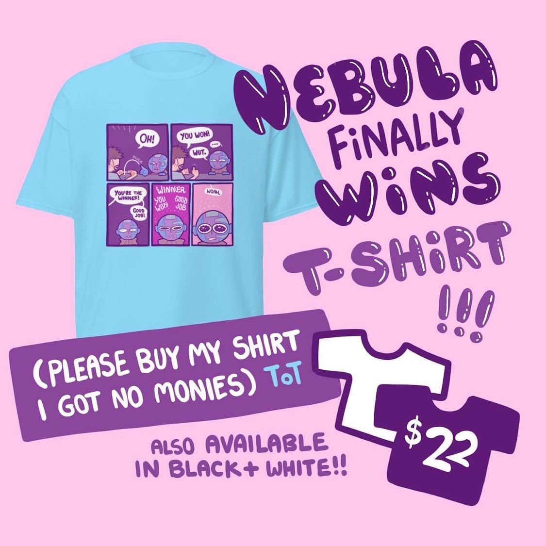 Hey lovelies! I’ve run into some financial woes this month, so if you could consider buying a shirt, donating to my ☕️ or just sharing this tweet, I would be eternally grateful 💖💖💖
 #nebulacomic #nebulashirt