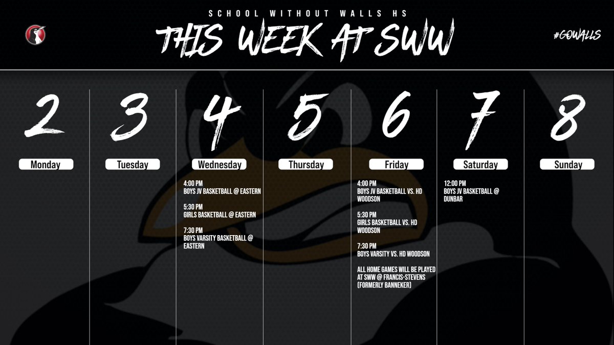 THIS WEEK'S SWW ATHLETICS SCHEDULE (1/2 - 1/8)

#GOWALLS
