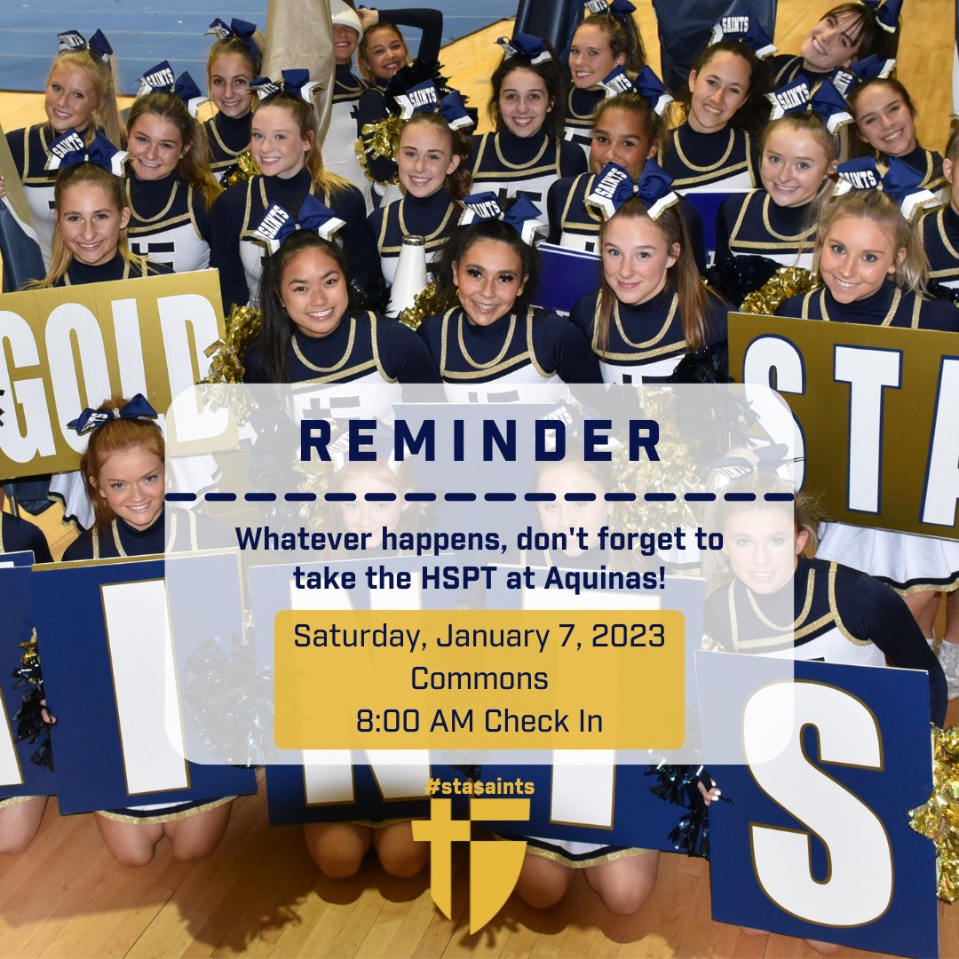 STAsaints's tweet photo. Register for the Jan. 7th @STAsaints HSPT now! https://t.co/6g3fDZkKt2 We're cheering for you to be a #Saint!๐๐
#stasaints #placementtest #hspt #highschoolplacementtest https://t.co/l2Fe1bAxXv