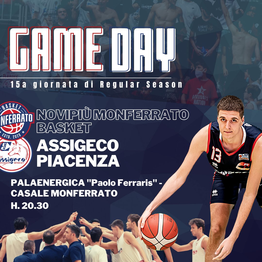 🔴𝗚𝗔𝗠𝗘 𝗗𝗔𝗬🔵

1️⃣5️⃣a Giornata di Regular Season
🆚 Novipiù Monferrato Basket
⏰ H20.30
📍 PalaEnergica 'Paolo Ferraris' - Casale Monferrato
📺 LNP Pass

Questa sera Assigeco Piacenza a caccia della quinta vittoria consecutiva sul parquet di @monferratobasket.
Forza ragazzi!