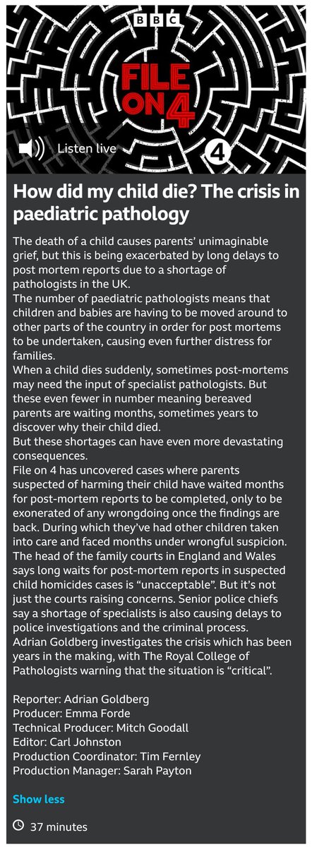A drum I will continue to bang. When talking about post-mortems, the default deceased seems to be an adult. There has been a lot in the news about the strain on post-mortem services affecting adults recently - lack of pathologists, service pressures. A muddled thread 🧵1/15