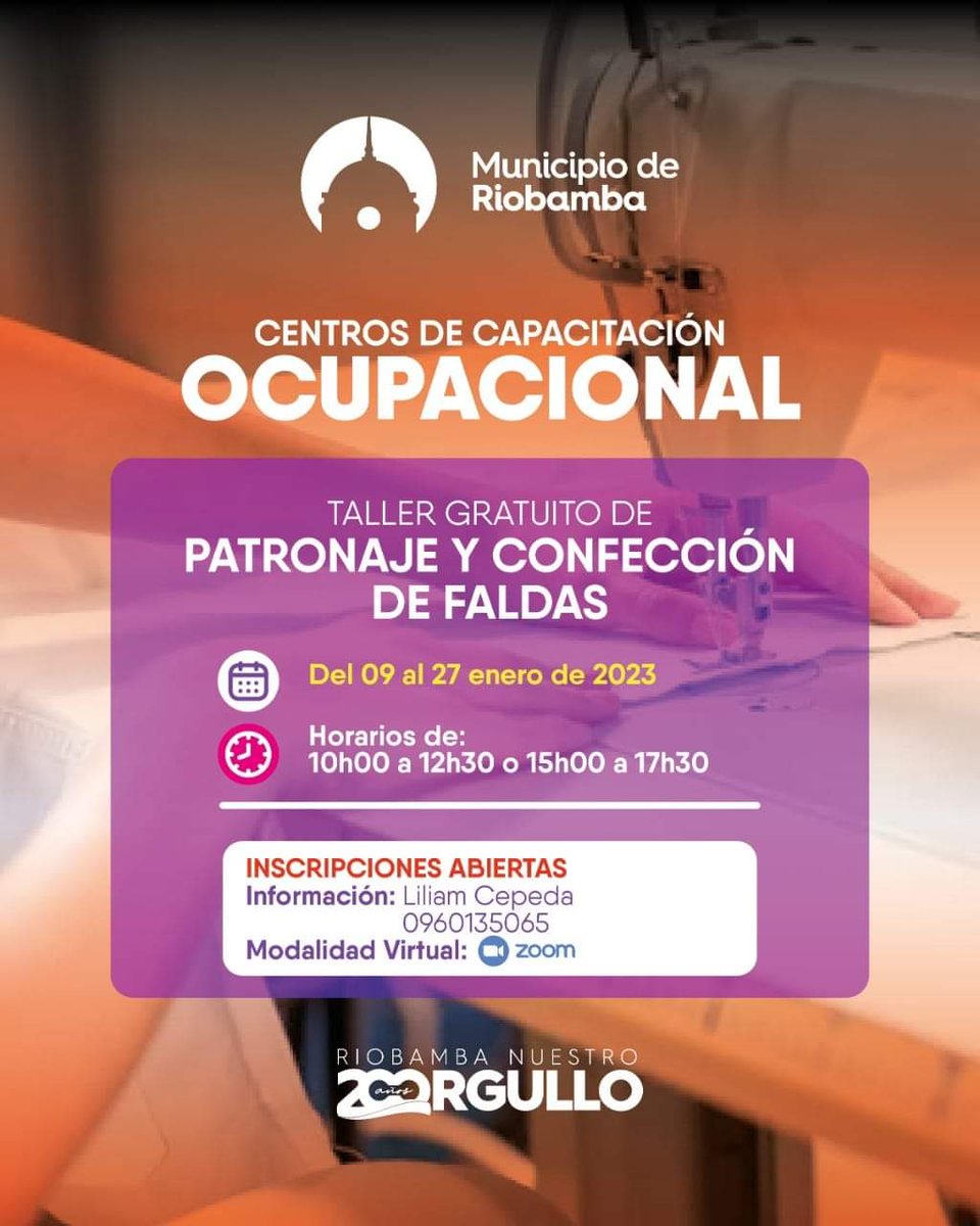 NapoCadena's tweet image. Los Centros de #CapacitaciónOcupacional del Municipio de Riobamba te invitan a ser parte de los Talleres Gratuitos del mes de enero.
#Modalidadvirtual.