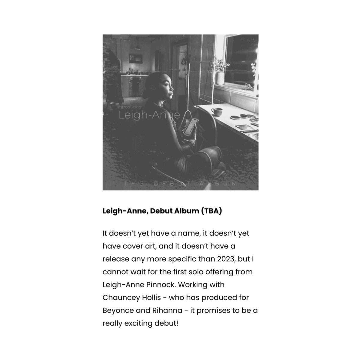 leighcharts's tweet photo. Leigh-Anne’s debut album is featured on The Black Project as ‘music drops’ in 2023. https://t.co/gmwLirIkWR