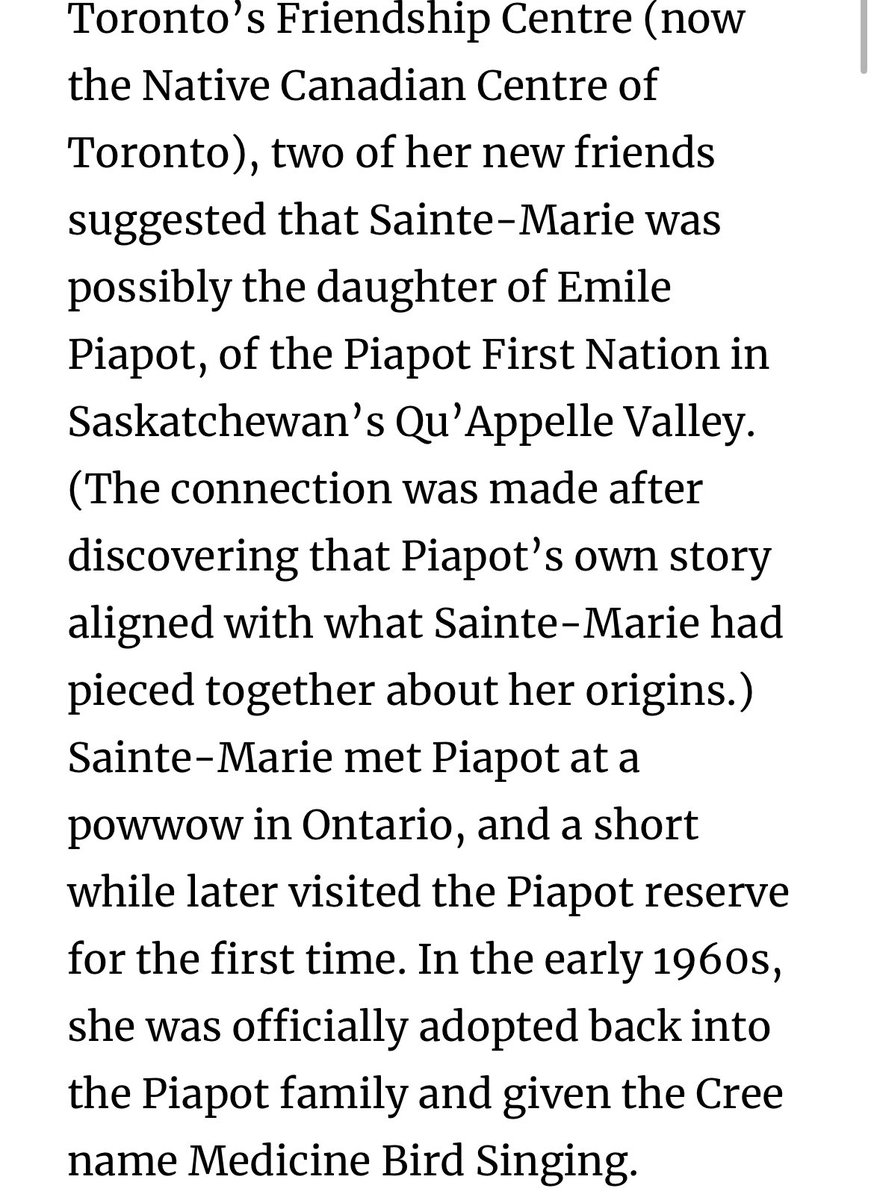 Quinobequin9's tweet photo. It is such a beautiful reconnection story that Buffy Sainte Marie was able to find her biological family on the @PiapotFN and that her family fully embraced her and formally adopted her back into the nation. Keeler and Cornsilk do not respect tribal sovereignty. https://t.co/aTZGHFe3cL