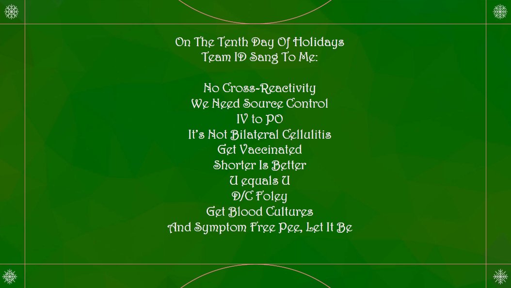 🎶On the Tenth Day of Holidays,
Team ID Sang to Me:
No Cross-Reactivity🎶

#IDTwitter #RxTwitter #IDMedEd #MedEd