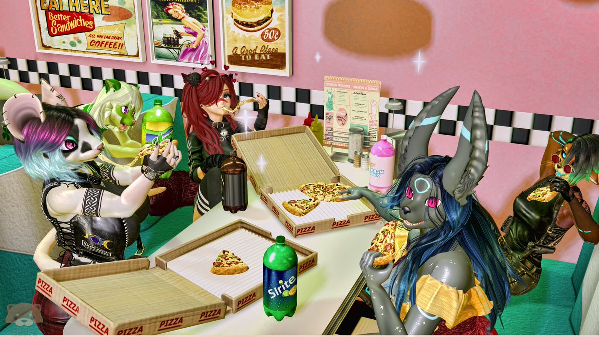 RudderButtprod's tweet photo. No one wants to cook after the new year,nothing like extra cheese whit friends.

📸@RaignerOcelot @LaPetitNoisette @FireSaphira 
#SecondLife #furryart #pizza https://t.co/fj7Ll34csT