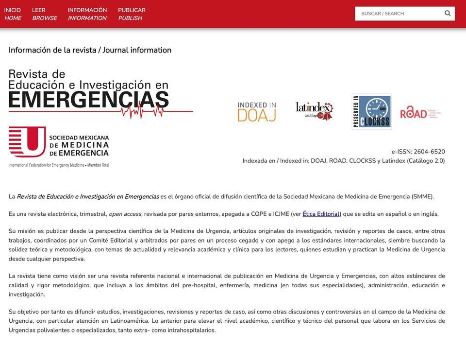 ReieSmme's tweet image. ✅ #Actualización ✅

La @ReieSmme de la @SMMEAC actualiza constantemente el sitio web medicinadeemergencias.com y en esta ocasión le tocó a la sección de &quot;Información de la revista&quot; donde pueden consultar la #indexación, datos generales, misión, visión y objetivos