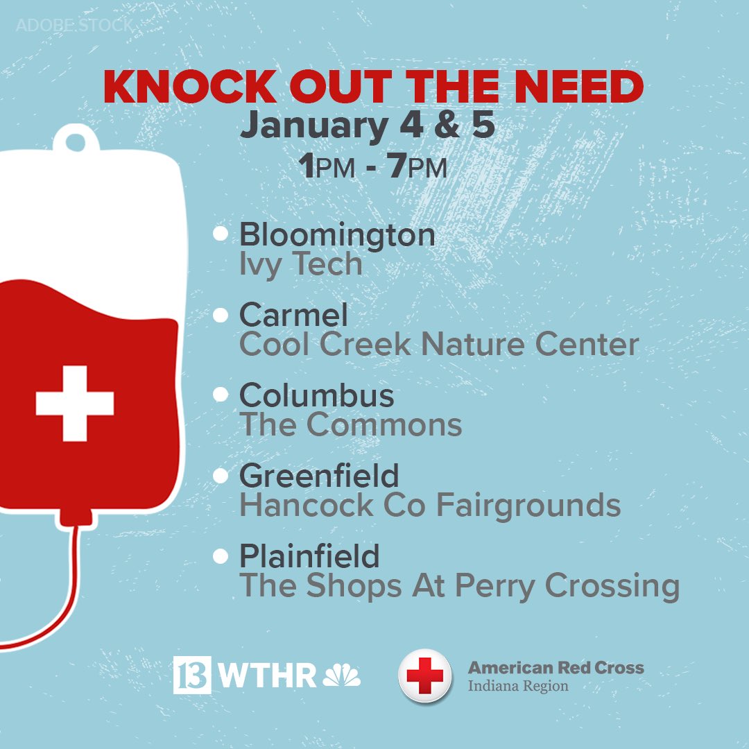 RichNye13's tweet photo. Please consider donating blood Wednesday or Thursday #KnockOutTheNeed @WTHRcom @INRedCross https://t.co/vMZHe4fTve