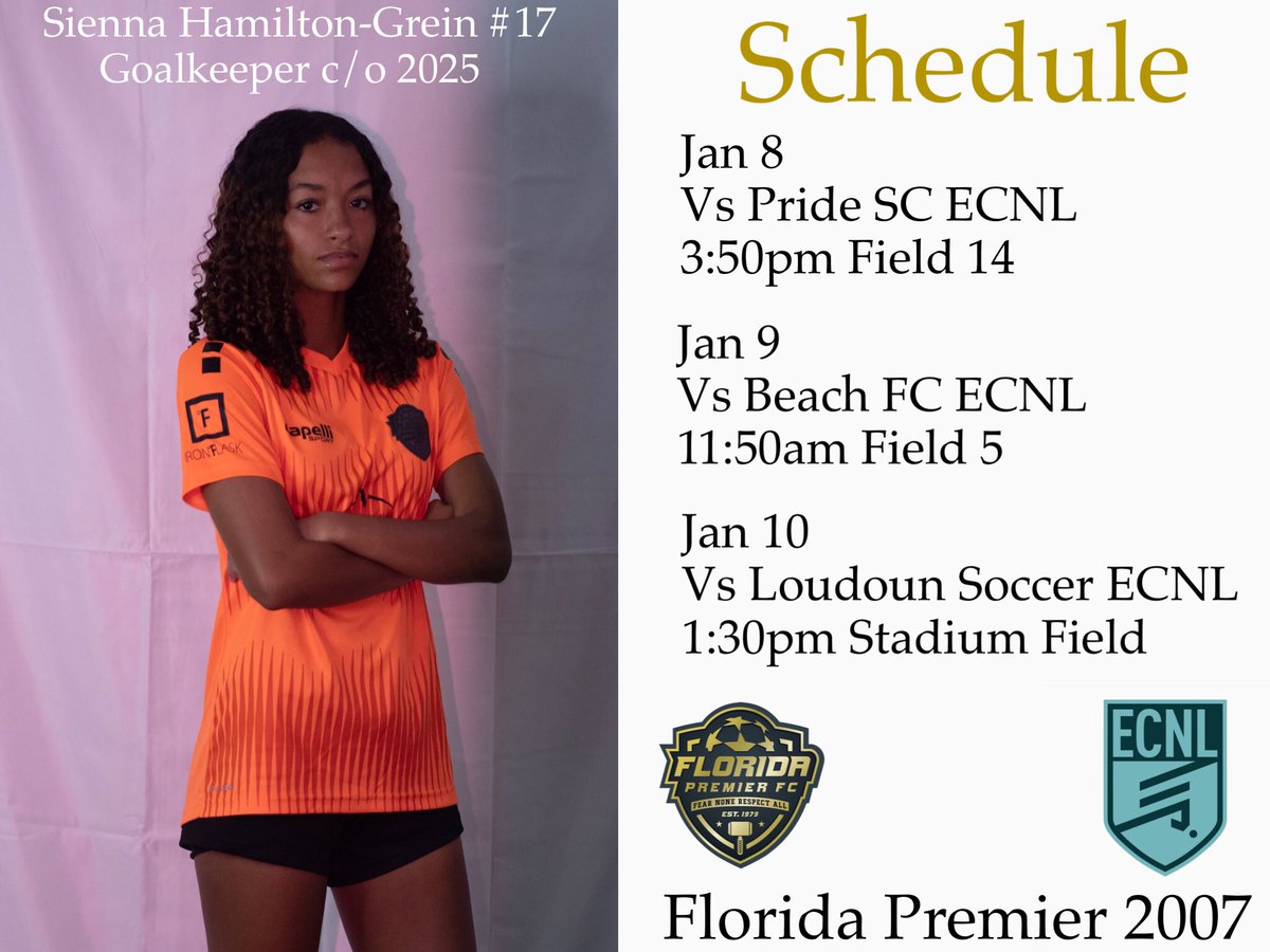 sienna_hg's tweet photo. There had been an update to my teams schedule for the game on Tuesday January 10th. Please review the update below! #ECNLFL @TopDrawerSoccer @ImCollegeSoccer @florida_premier https://t.co/JxCusRLMA8