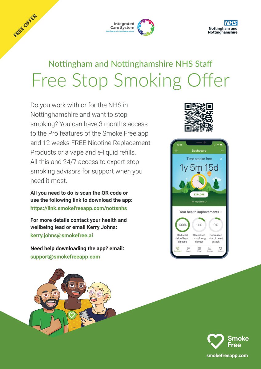 hcteamnotts's tweet photo. Remember all @NottsHealthcare staff, you can access our free stop smoking offer for 12 weeks of support. https://t.co/yG2Kf00ojA